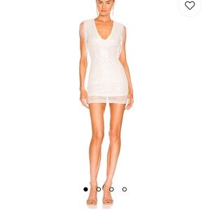 Superdown Carly Fringe white sequin dress
